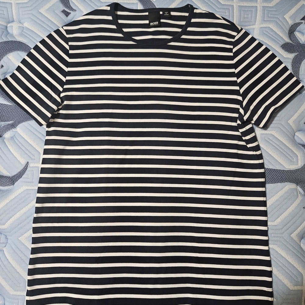 BOSS Men's Striped Black and White Shirt
